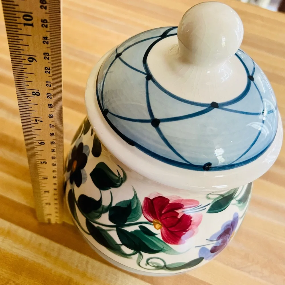 Ceramic Floral Kitchen Canister - Blue and Green